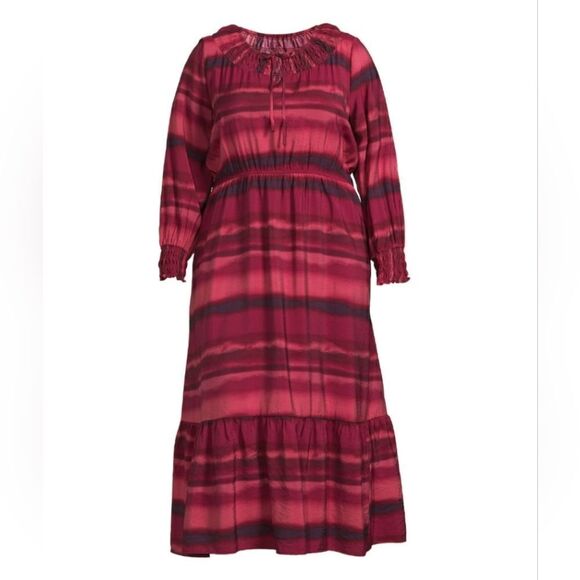 New Terra & Sky Dress Peasant Tiered Long Sleeve Maxi Tuscan Rose Plus Size - Picture 3 of 13